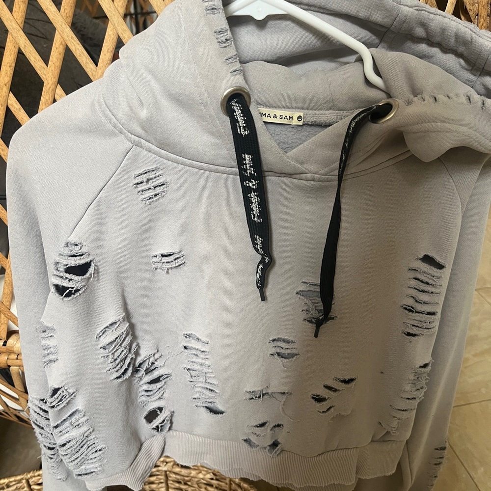 Gray Cropped Distressed Hoodie - Picture 12 of 12